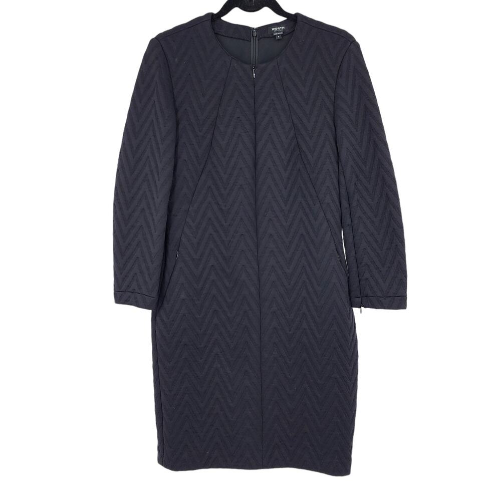 Worth New York Black Long Sleeve Nylon Front and Back Zipper Dress Size 6
